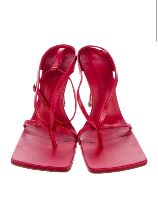 Bottega Veneta Shoes - Bottega Venetta Red Strappy Square-Toe Heeled Sandals